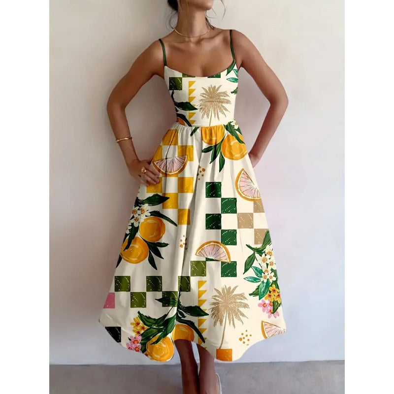 Women's Citrus Palm Midi Dress - Effortless Summer Style