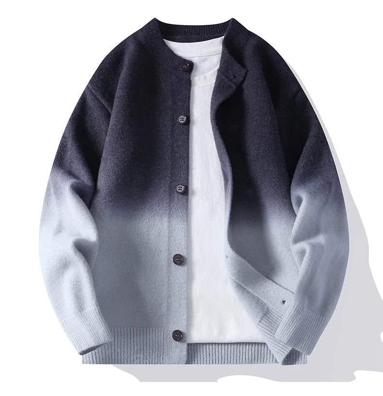 Men's Ombre Knit Cardigan – Button-Front Layering Jumper