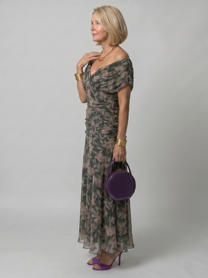 Women's Off-Shoulder Flow Midi Dress – Lightweight & Breezy