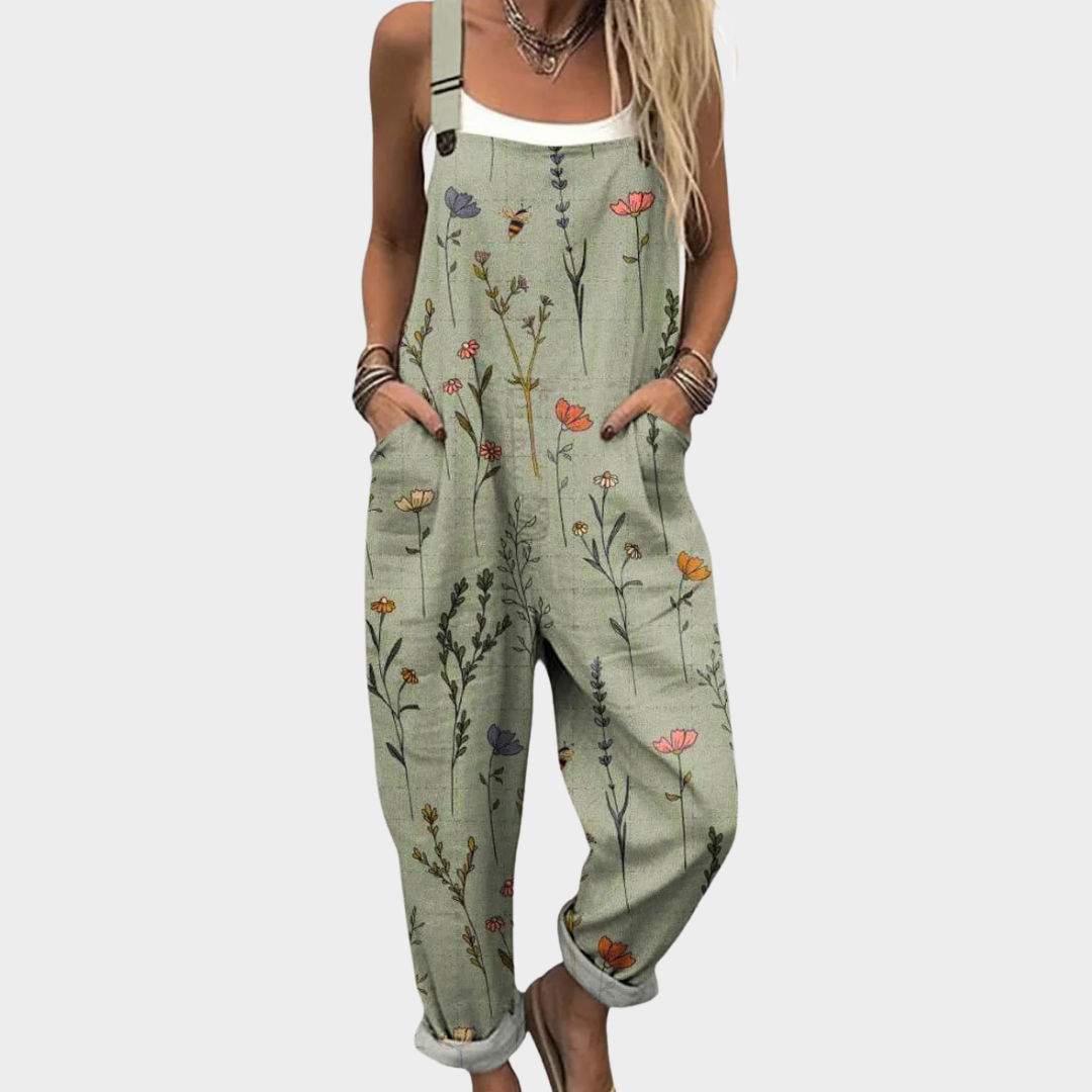 Women's Vintage Floral Wide Leg Jumpsuit - Lightweight Summer Style