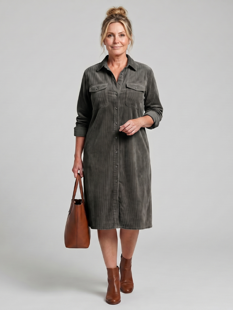 Women's Pema Midi Dress - Long Sleeve with Patch Pockets