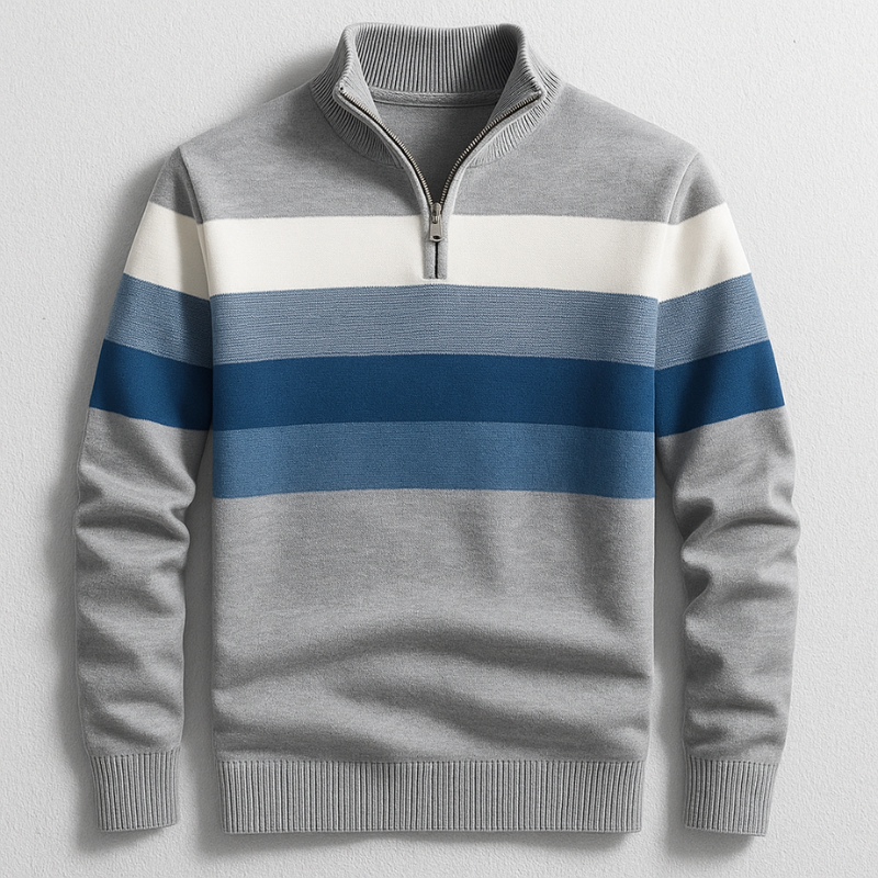 Men's Cotton Quarter-Zip Sweater – Striped Knit Jumper