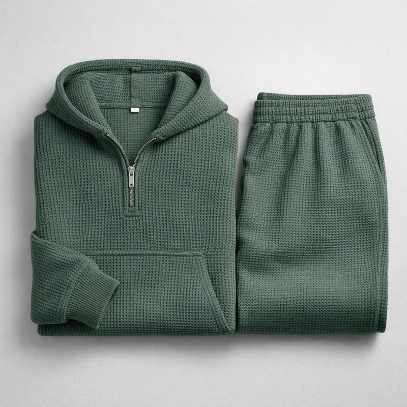 Men's Waffle-Knit Set – Quarter-Zip Hoodie & Joggers