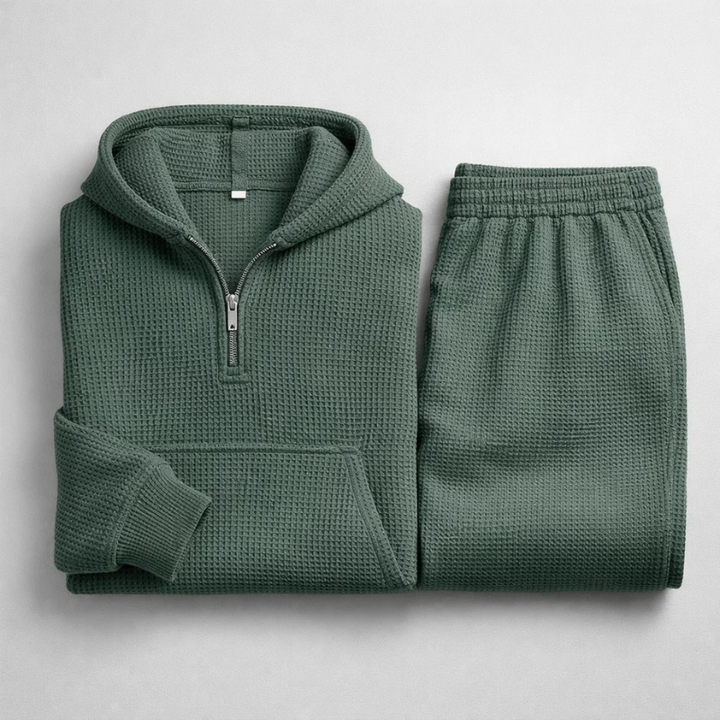 Men's Waffle-Knit Set – Quarter-Zip Hoodie & Joggers