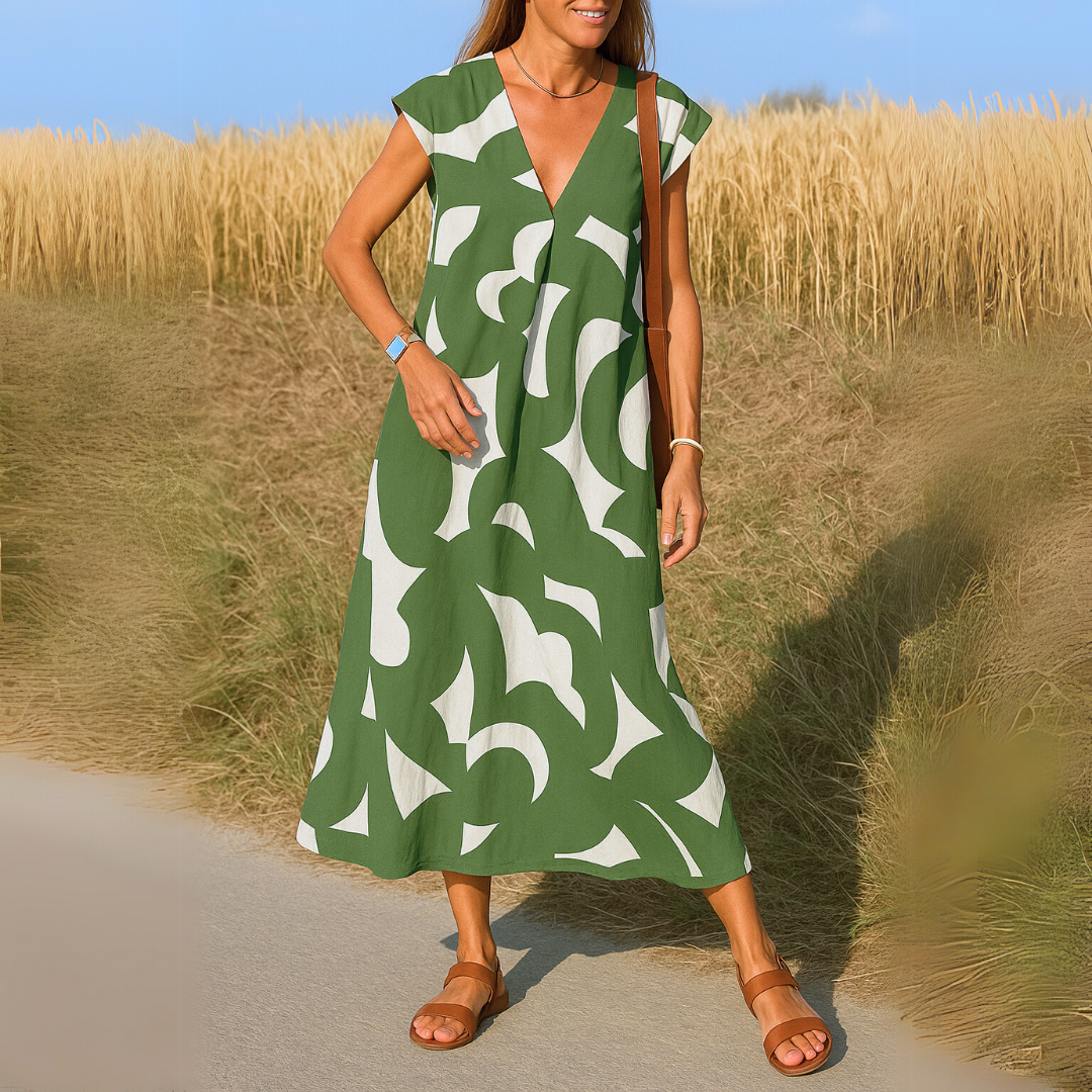 Women's Printed V-Neck Dress - Flattering & Easy to Wear