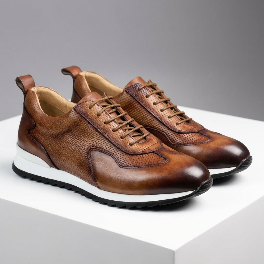 Men's Cowhide Leather Trainers – Woven Court Sneakers