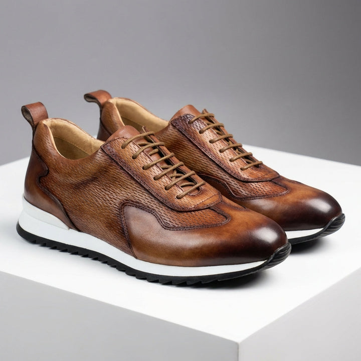 Men's Cowhide Leather Trainers – Woven Court Sneakers
