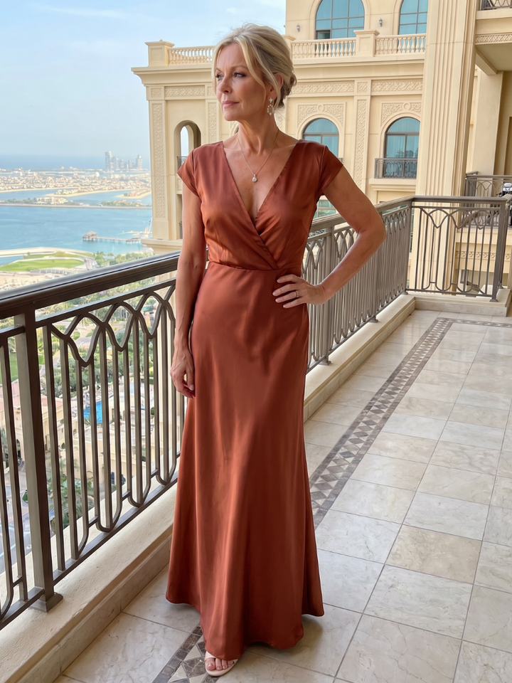 Women's Cap Sleeve Wrap Bodice Maxi Dress - Evening Special