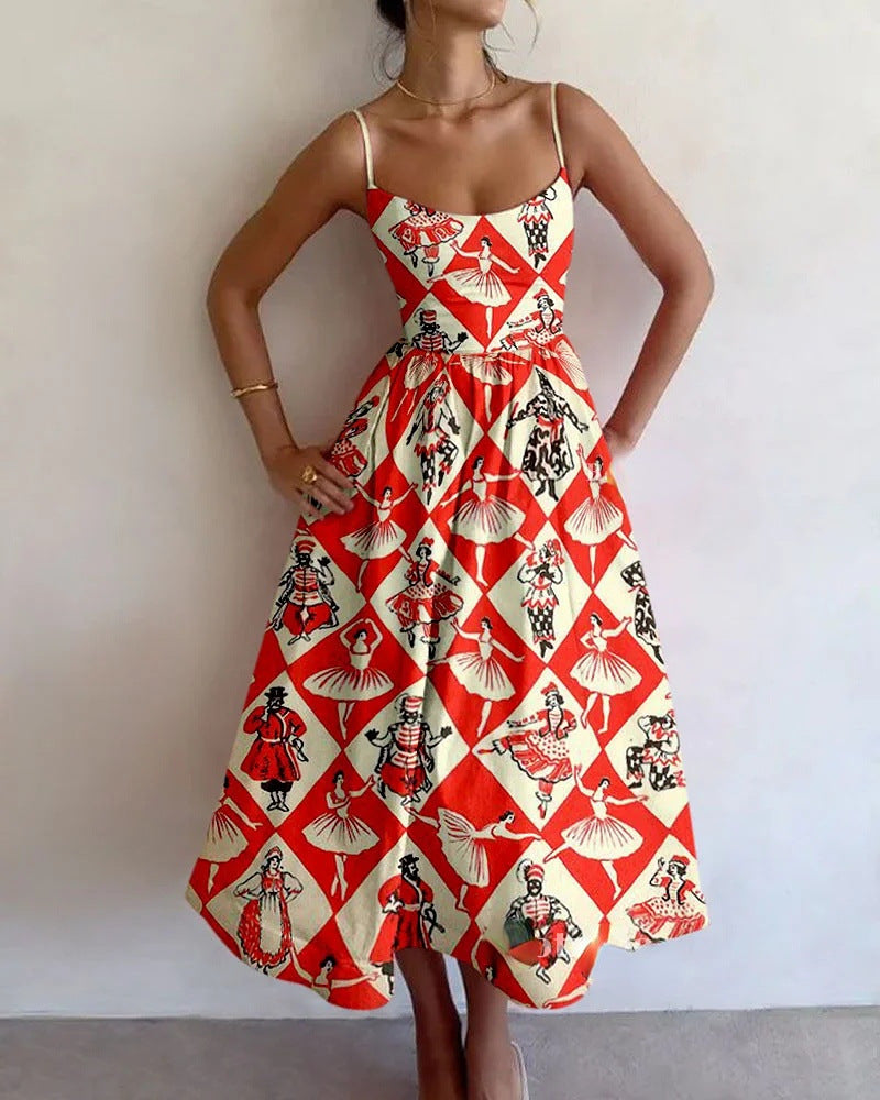 Women's Vintage Carousel Midi Dress - Whimsical & Elegant