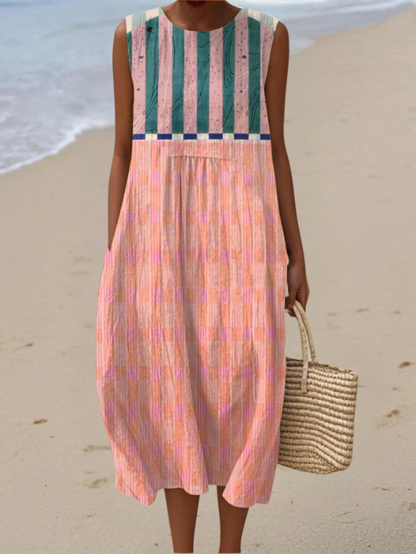 Women's Striped Pastel Midi Dress - Everyday Elegance