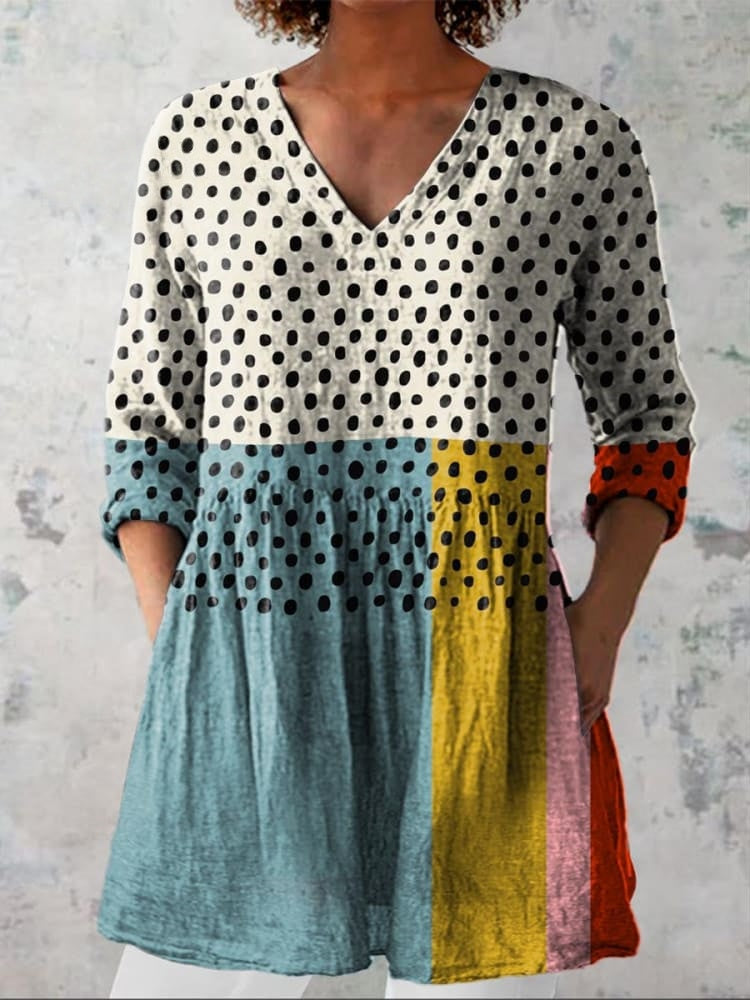 Women's Geometric Dot V-Neck Shirt - Modern Office-to-Weekend Style