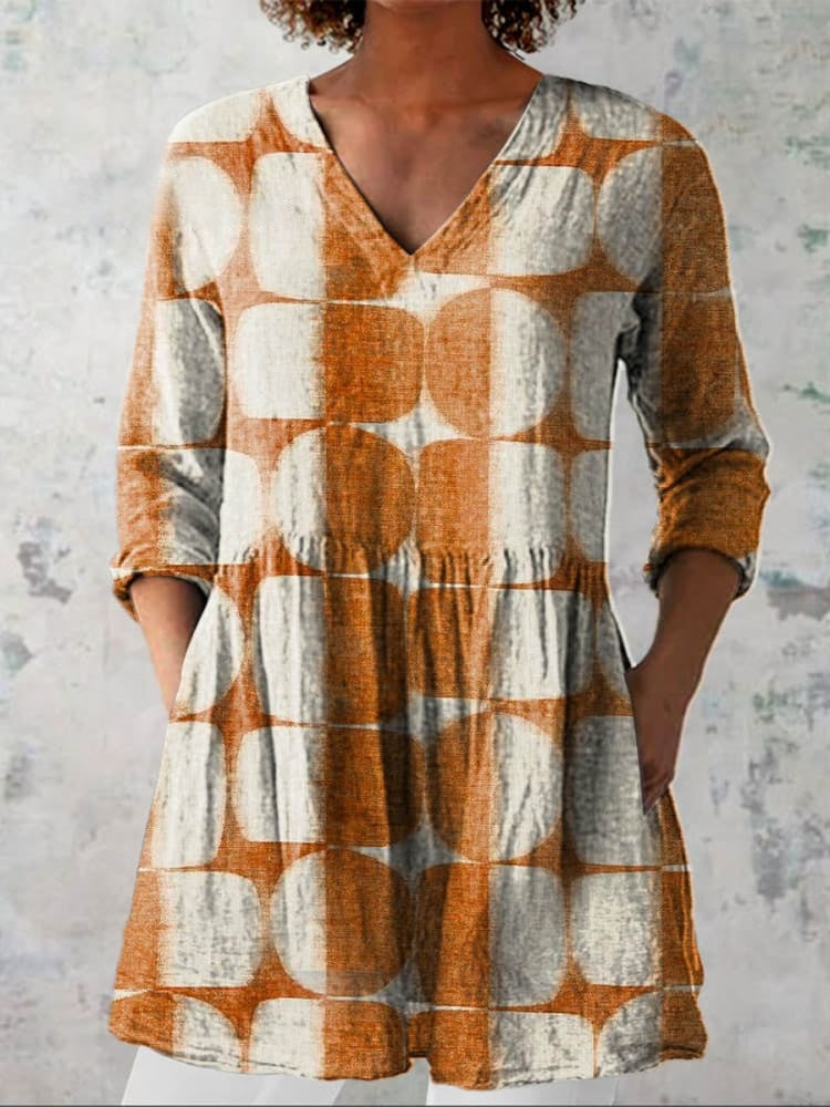 Women's Geometric V-Neck Blouse - Modern Artisan Style