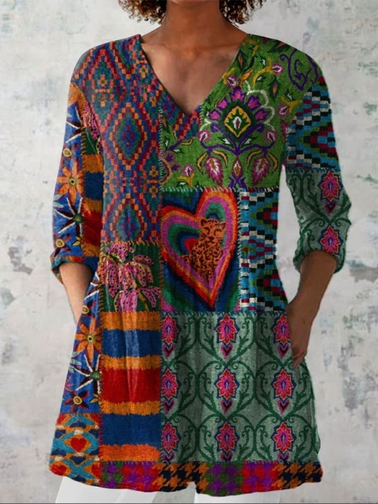Women's Floral Boho V-Neck Shirt - Day-to-Evening Top