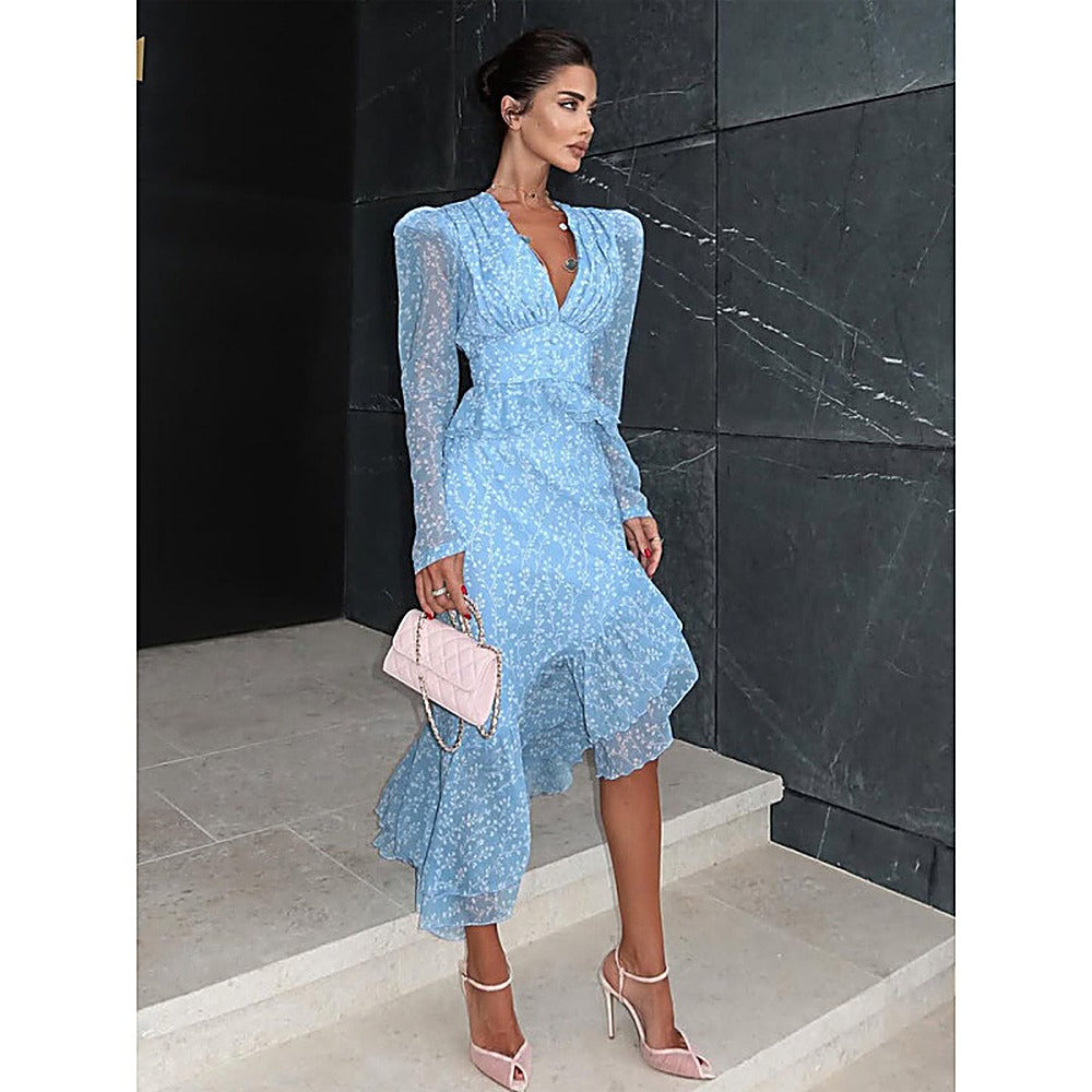 Korean Elegant High-End Ruffle-Trim Dress