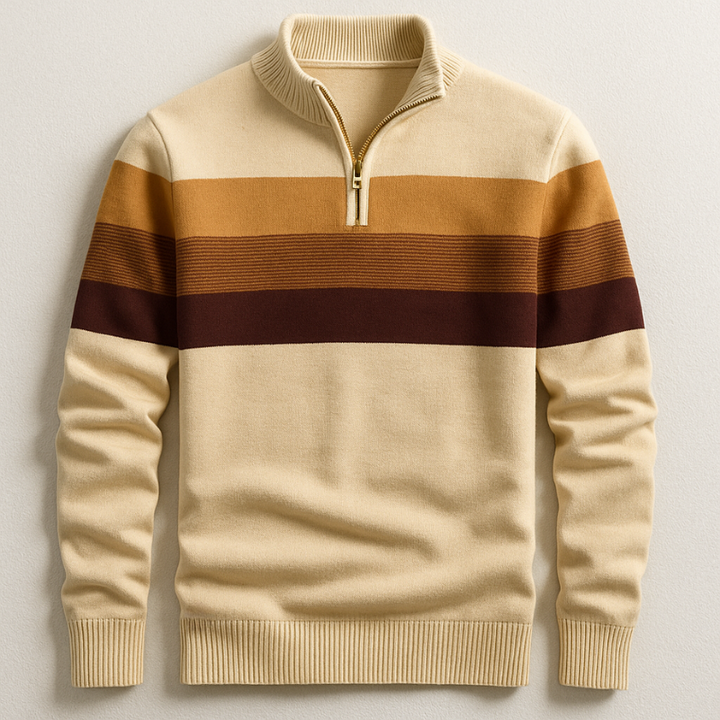 Men's Cotton Quarter-Zip Sweater – Striped Knit Jumper