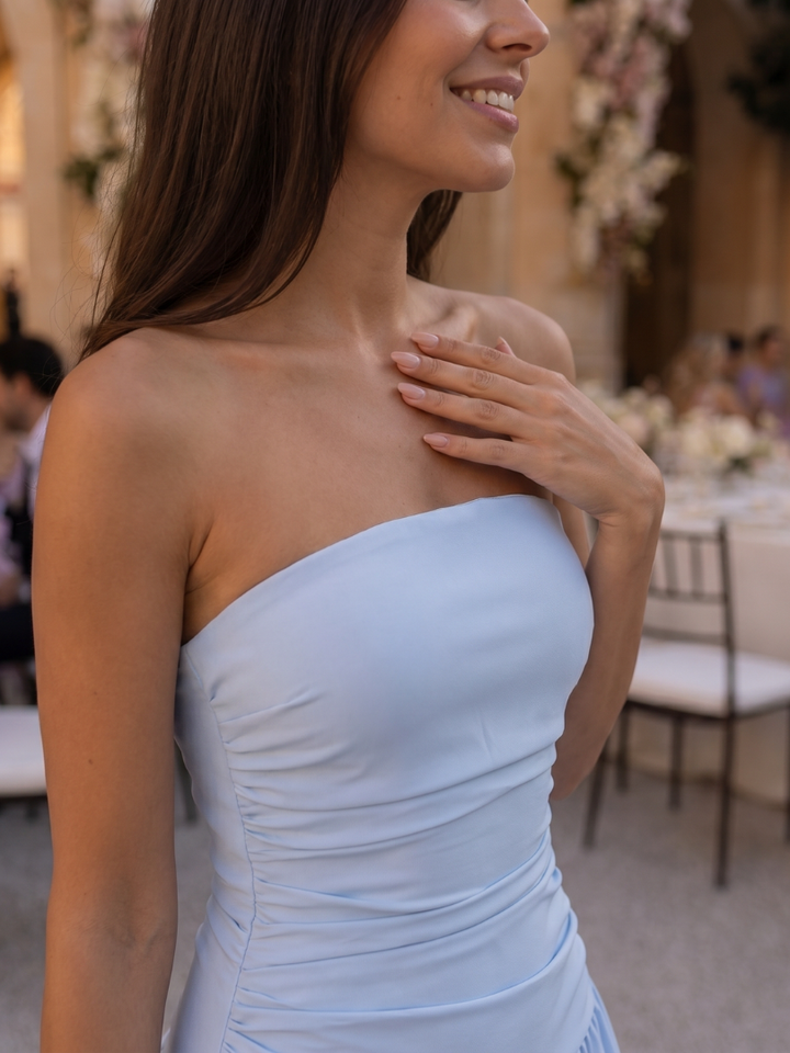Women's Strapless Ruched Bodice Midi Dress - Effortless Elegance