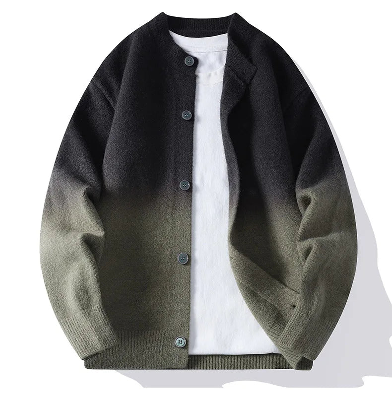 Men's Ombre Knit Cardigan – Button-Front Layering Jumper