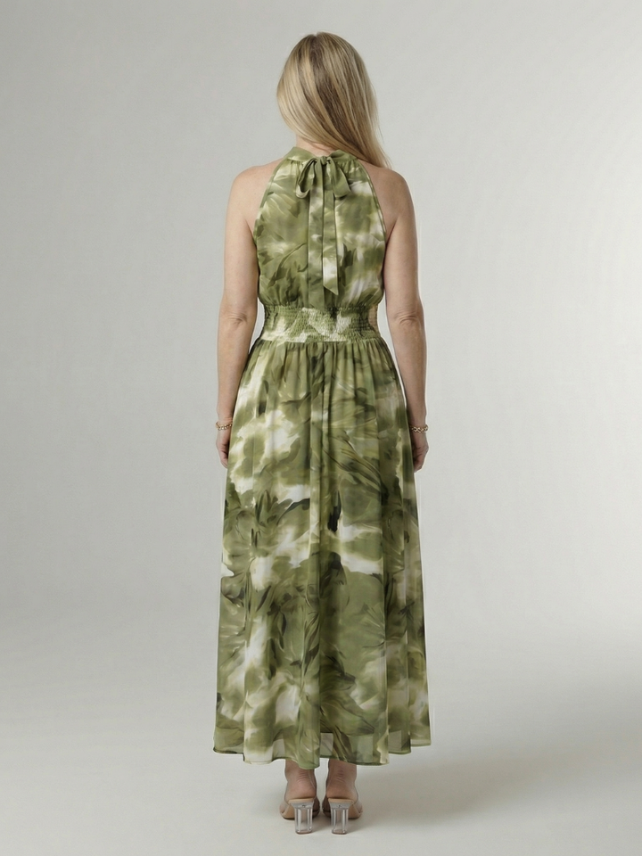 Women's Gathered Halter Midi Dress - Effortless Everyday