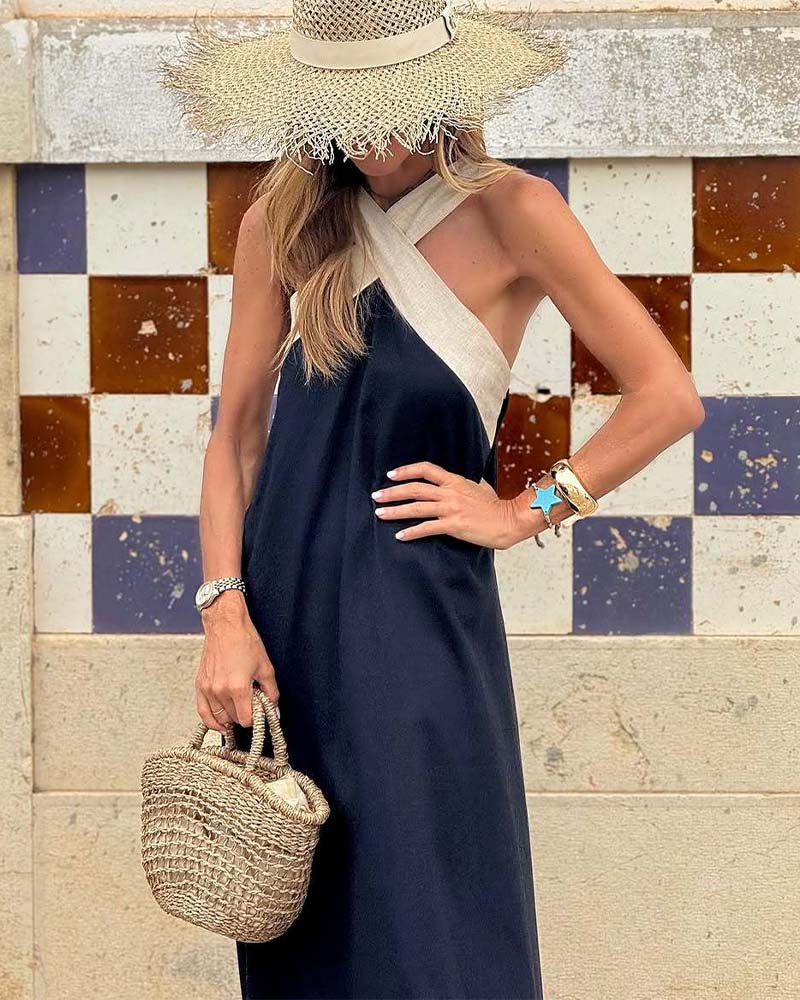 Women's Halter Crossover Long Dress - Effortless Elegance