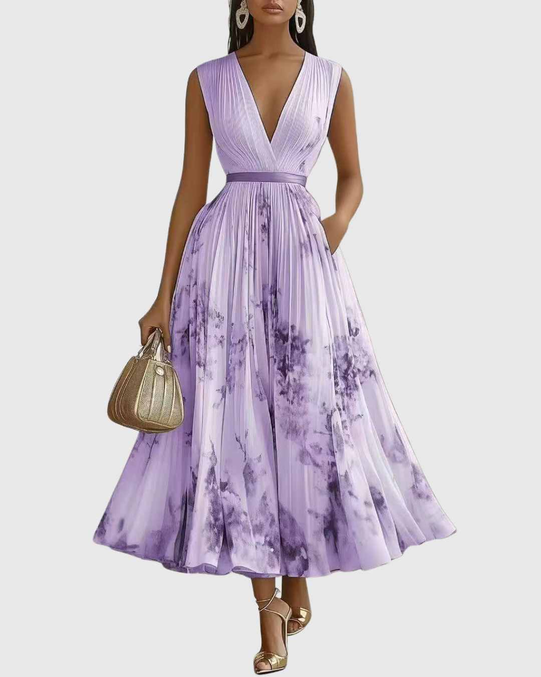Women's Elegant Pleated Maxi Dress - Graceful & Feminine