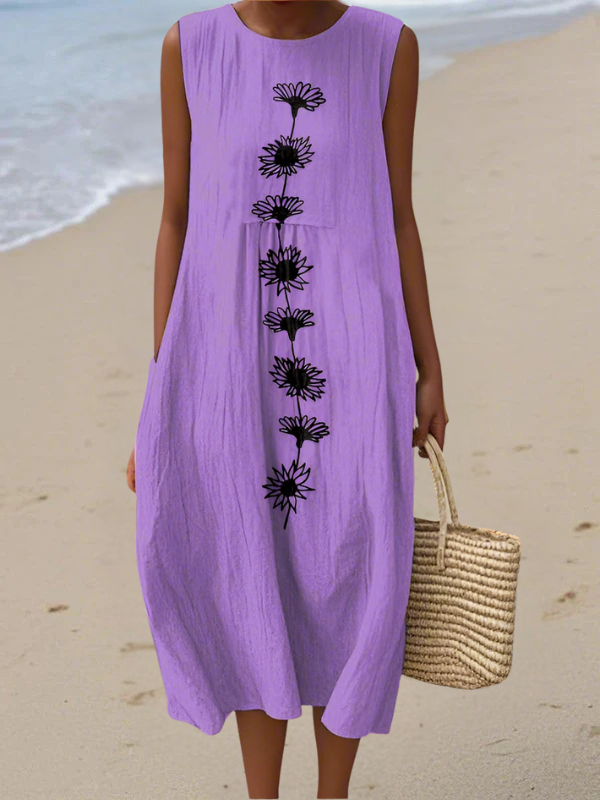 Women's Sleeveless Floral Midi Dress - Breezy & Elegant