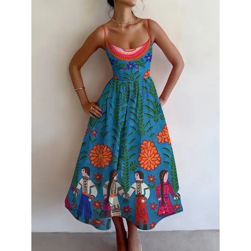 Women's Folk Garden Midi Dress - Artful Heritage & Effortless Grace