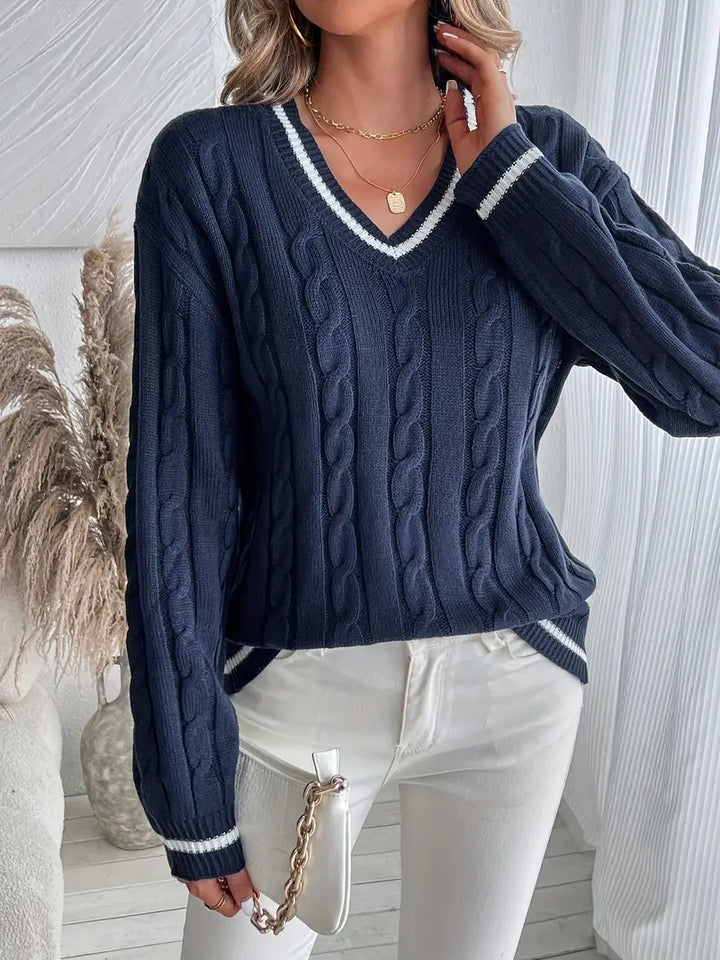 Women's Emily Cable-Knit V-Neck Sweater - Cozy Everyday
