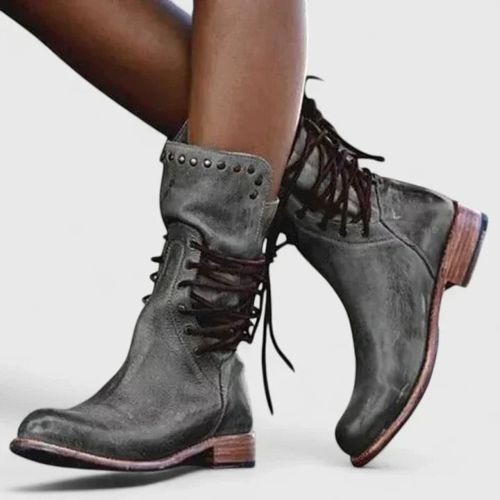 Women's Lara Lace-Up Mid-Calf Boots - Edgy Everyday Style
