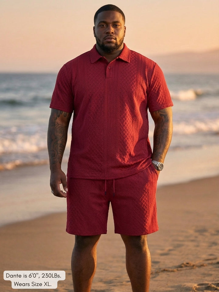 Men's Textured Knit Polo & Shorts Set – Smart Casual Summer Co-Ord