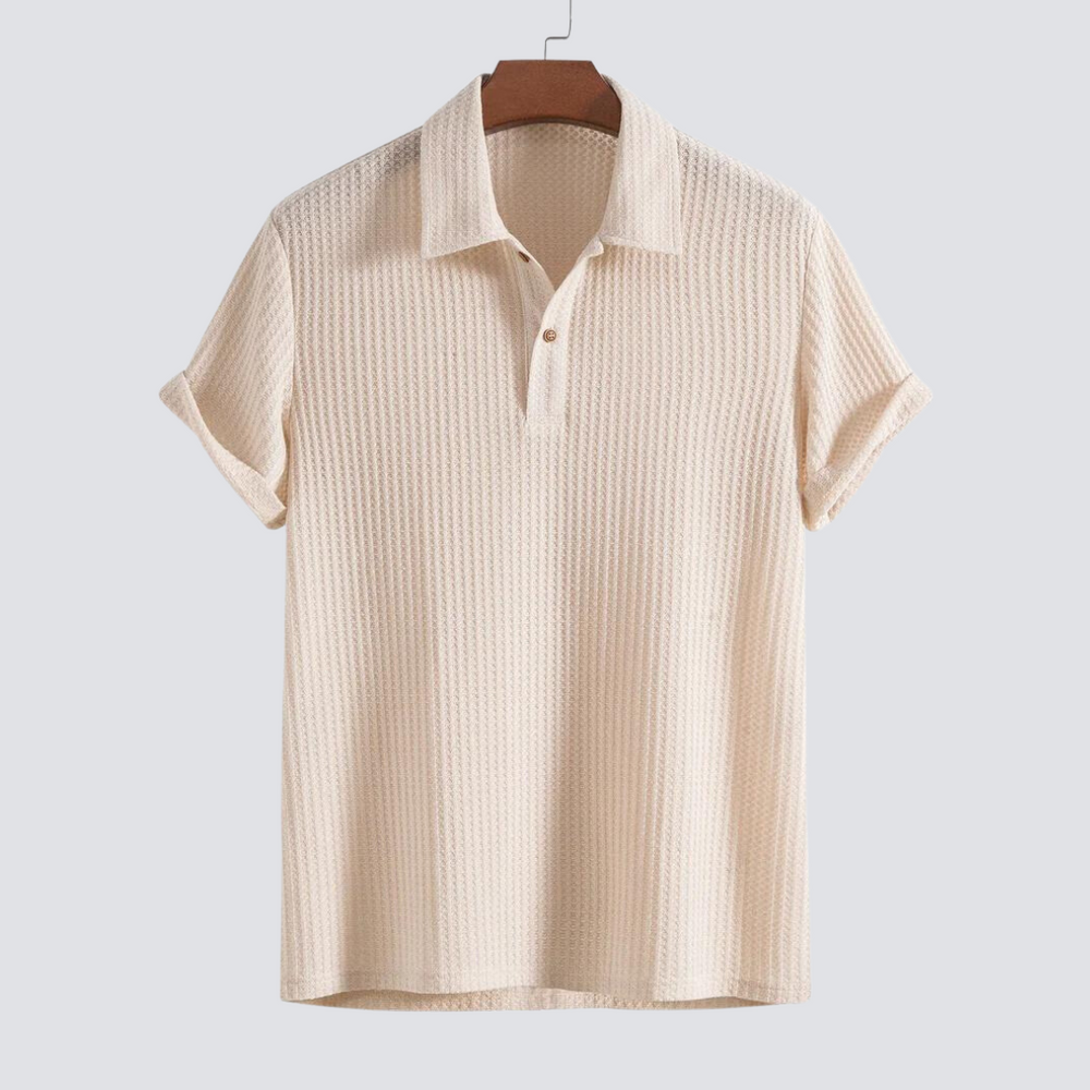 Men's Waffle Knit Polo Shirt – Textured Cotton Smart Casual