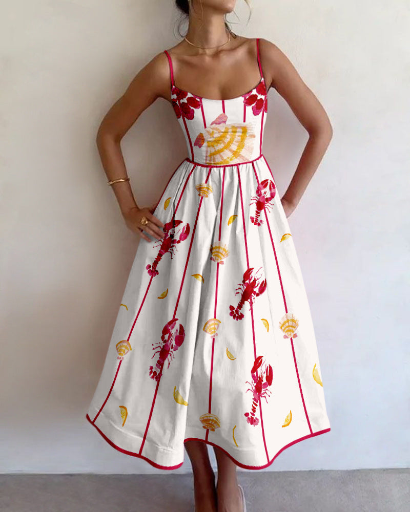 Women's Seaside Charm Midi Dress - Coastal Elegance
