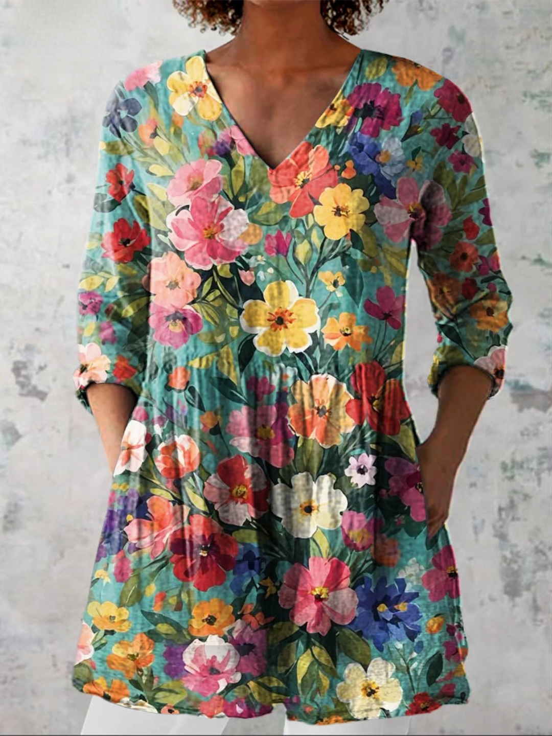 Women's Extended V-Neck Blouse - Effortless Elegance