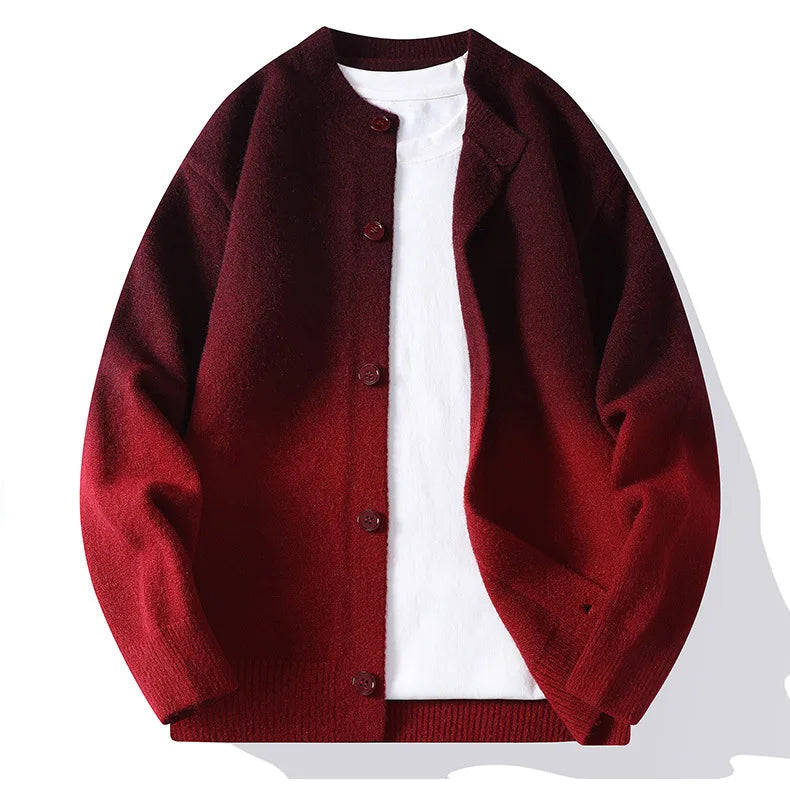 Men's Ombre Knit Cardigan – Button-Front Layering Jumper