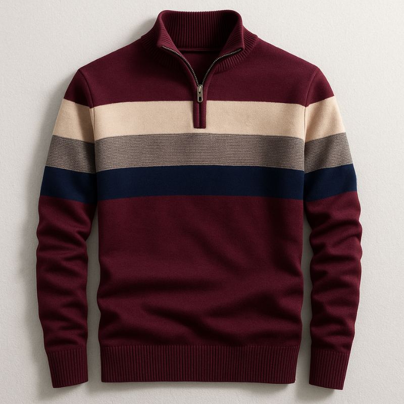 Men's Cotton Quarter-Zip Sweater – Striped Knit Jumper
