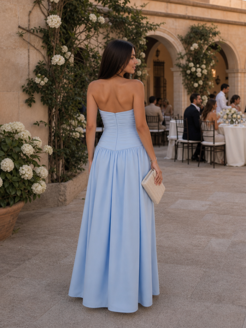 Women's Strapless Ruched Bodice Midi Dress - Effortless Elegance