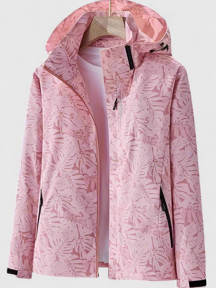 Women's Leaf Print Hooded Jacket - Lightweight & Versatile