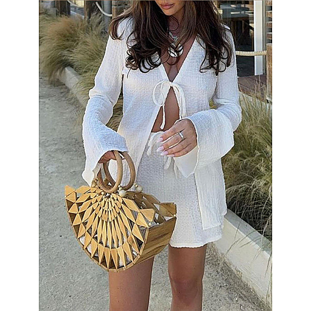 V-Neck Tie Top + Shorts Set