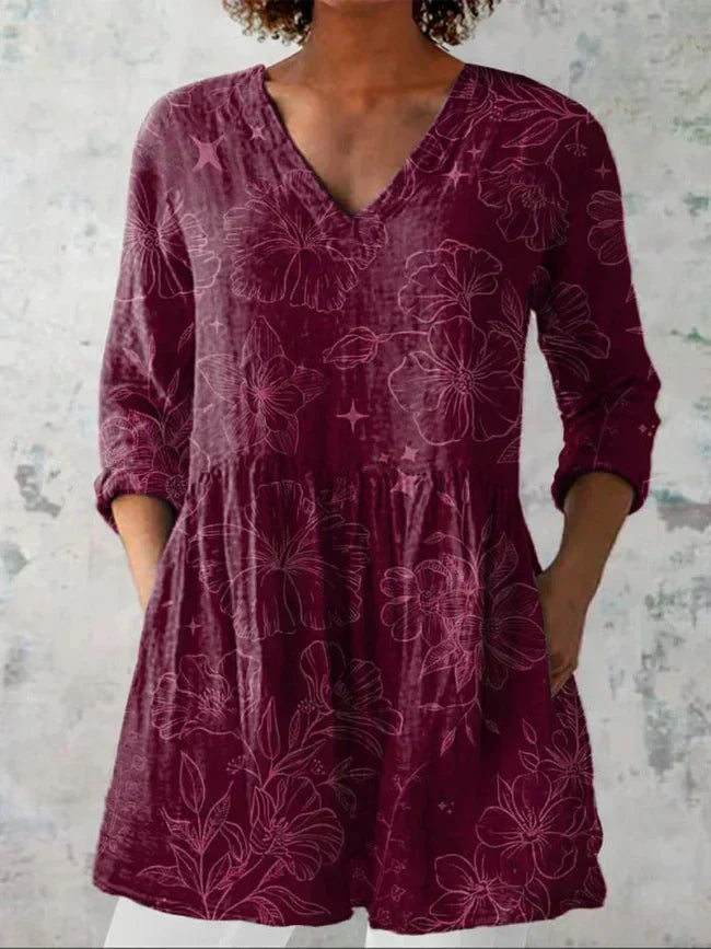 Women's Morning Glory Floral V-Neck Blouse - Romantic & Versatile