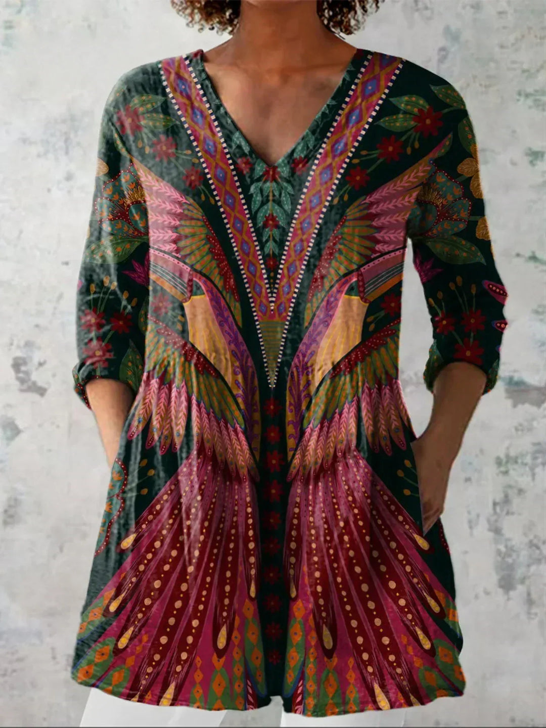 Women's Tropical Bird V-Neck Blouse - Relaxed Warm-Weather Essential