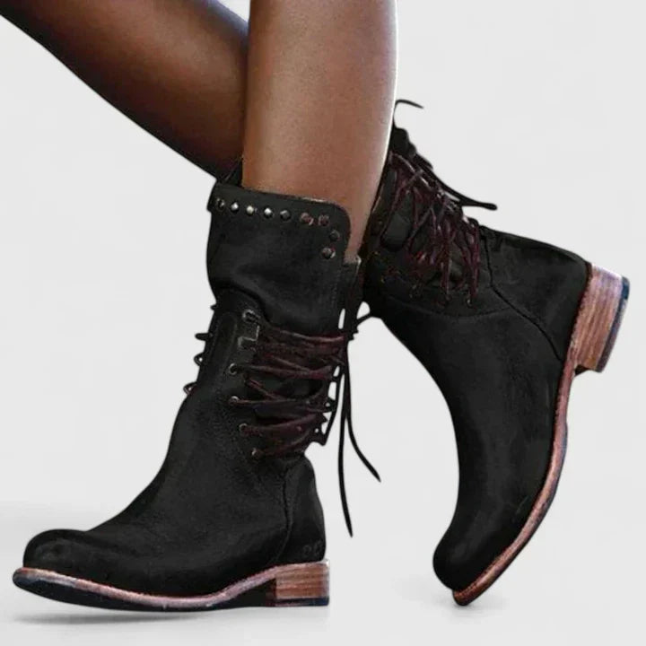 Women's Lara Lace-Up Mid-Calf Boots - Edgy Everyday Style