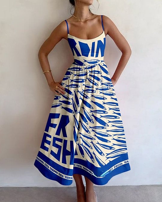 Women's Coastal Print Midi Dress – Breezy Day Style