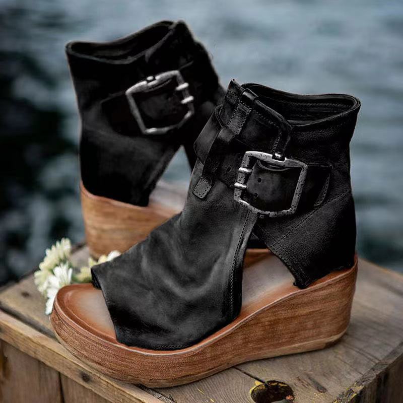 Women's Chic Buckle Wedge Sandals - Effortless Style and Comfort
