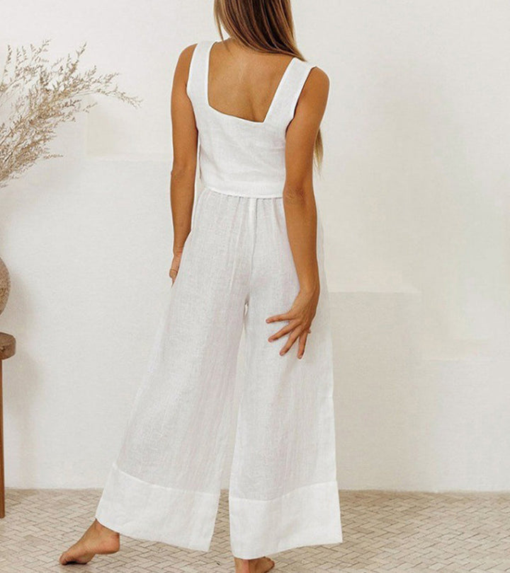 Women's Minimalist Top and Wide-Leg Pants Set - Effortless Elegance