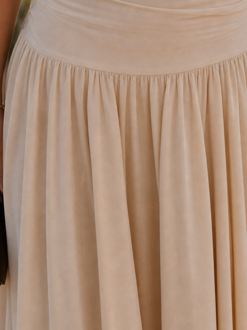 Women's Strapless Ruched Bodice Midi Dress - Effortless Elegance