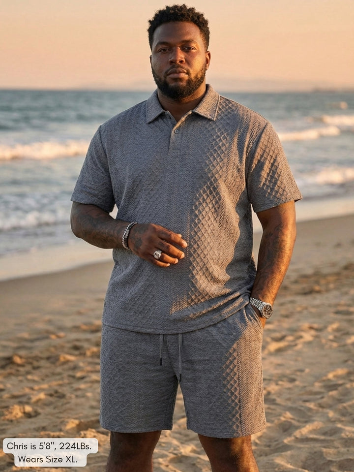 Men's Textured Knit Polo & Shorts Set – Smart Casual Summer Co-Ord
