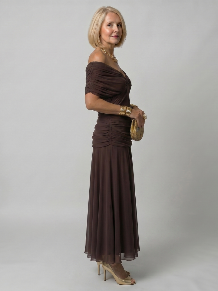 Women's Off-Shoulder Flow Midi Dress – Lightweight & Breezy