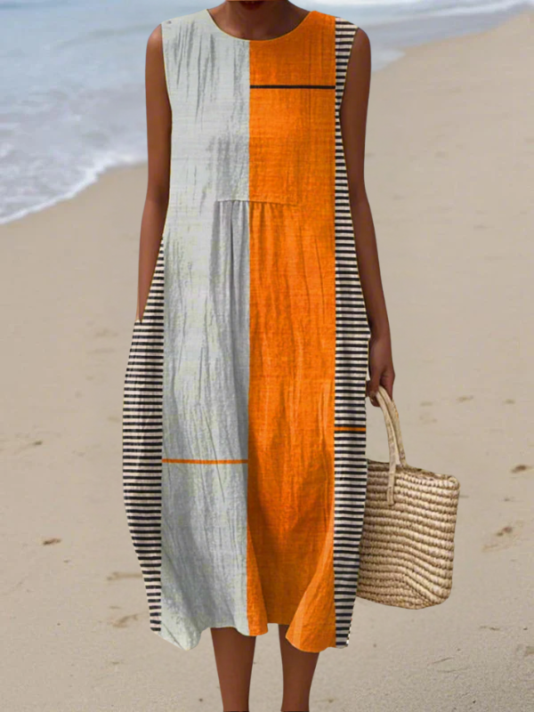 Women's Color Block Midi Dress - Bold & Breezy Everyday