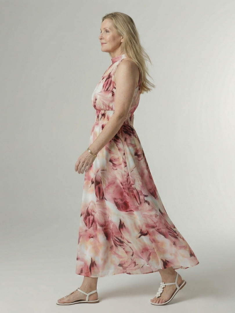 Women's Gathered Halter Midi Dress - Effortless Everyday