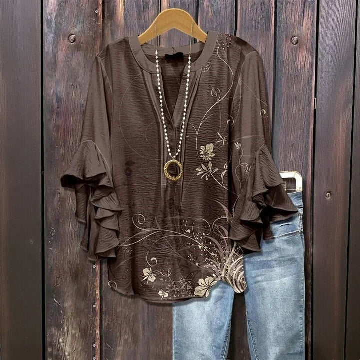 Women's Floral Ruffle Sleeve Blouse - Romantic & Breezy