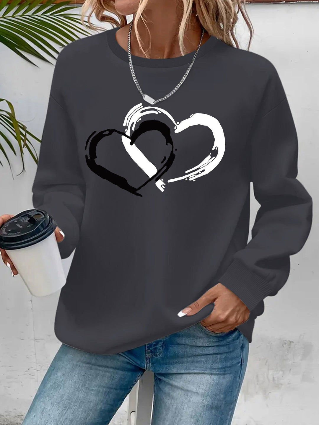 Women's Double Heart Graphic Sweatshirt - Casual & Playful